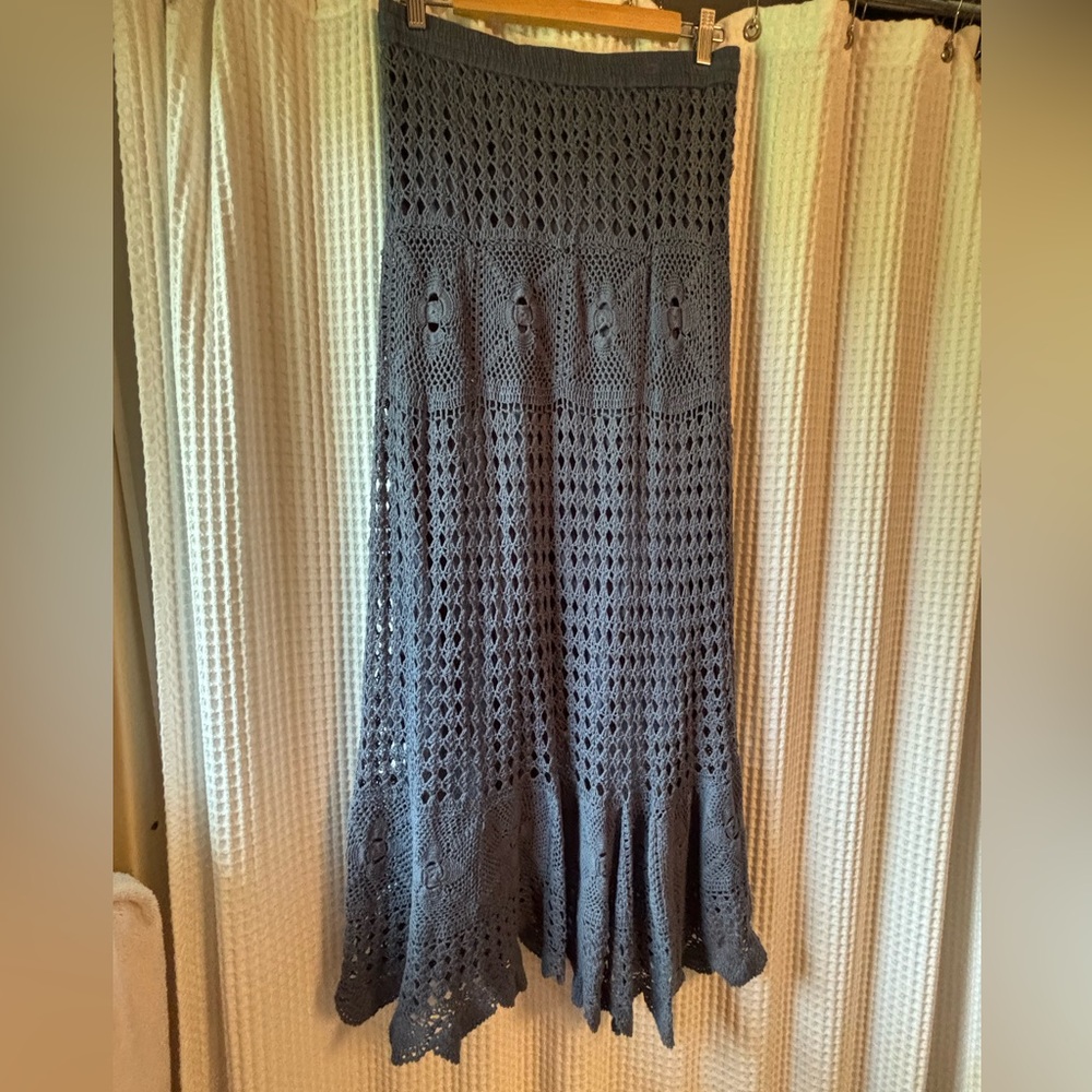 NorthStyle Blue Grey Crochet Maxi Skirt